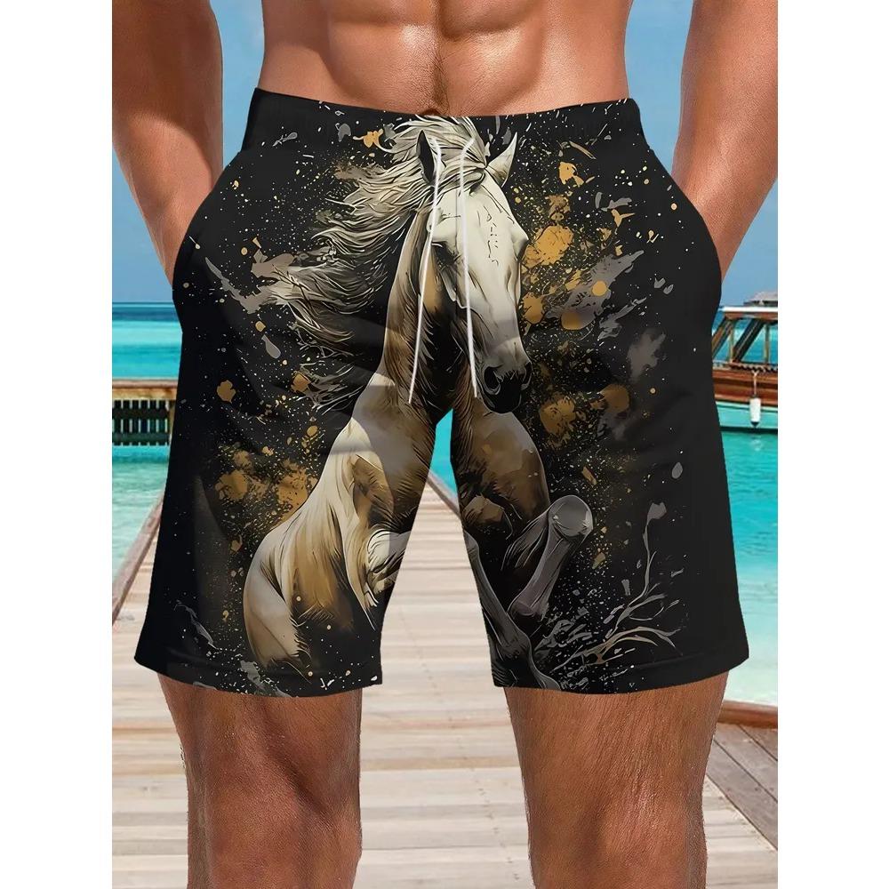 Fashionable Comfortable Plus Size Drawstring Loose 3D Shorts Men Creative Fun Colorful Summer Leisure Holiday Cool Daily Versatile Shorts