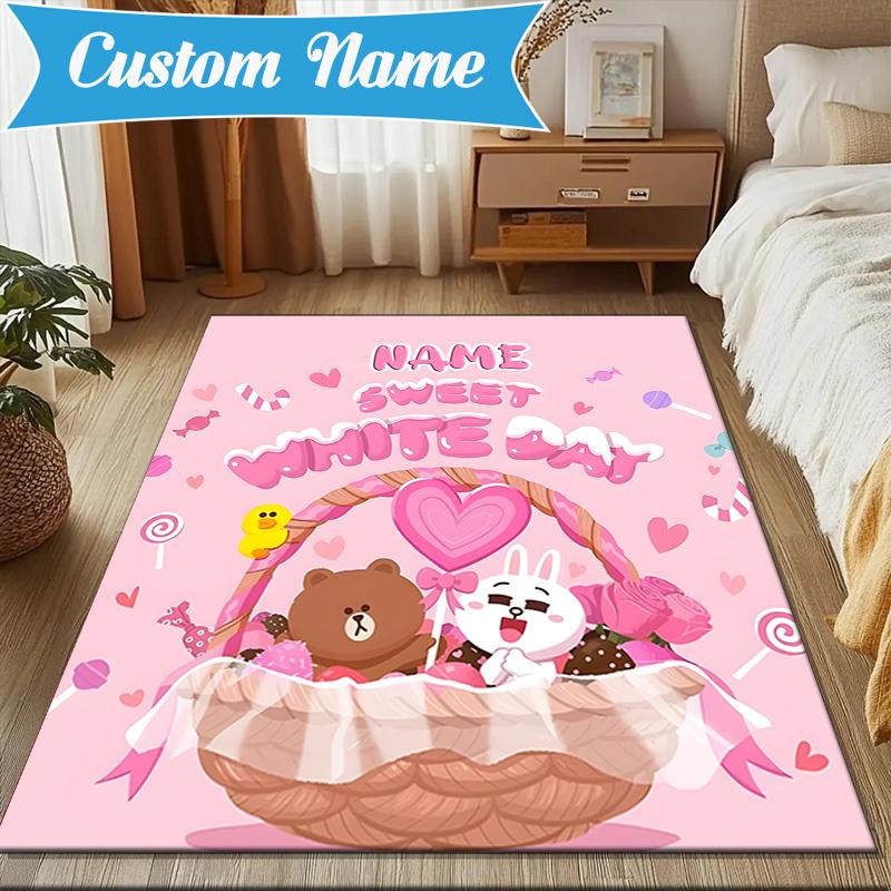 Custom Name Love Cony Brown Forever Rug for Living Room, Game Rooms, Office, Bedroom, Floor Mat Playful Design, fan gifts Christmas decor
