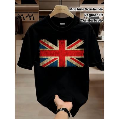 Men'S 180G Heavyweight Vintage Union Jack T-Shirt - A Comfortable Regular Fit Short Sleeve Tee Featuring a Worn British Flag Graphic, Ideal for