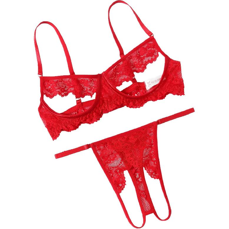 Avidlove Sexy Floral Lace Cutout Lingerie Set for Women Bra Panty 2 Piece