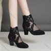 Comemore 2025 New Women High Heels Lace Flower Ankle Strap Hollow Out Sandals Round Toe Zip Pumps Black Sandales Femmes