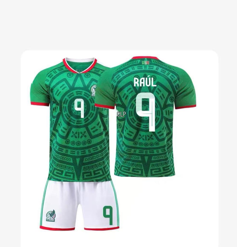 Kids' Mexico Football Jersey Set: Home No. 14 Hernandez & No. 22 Lozano.