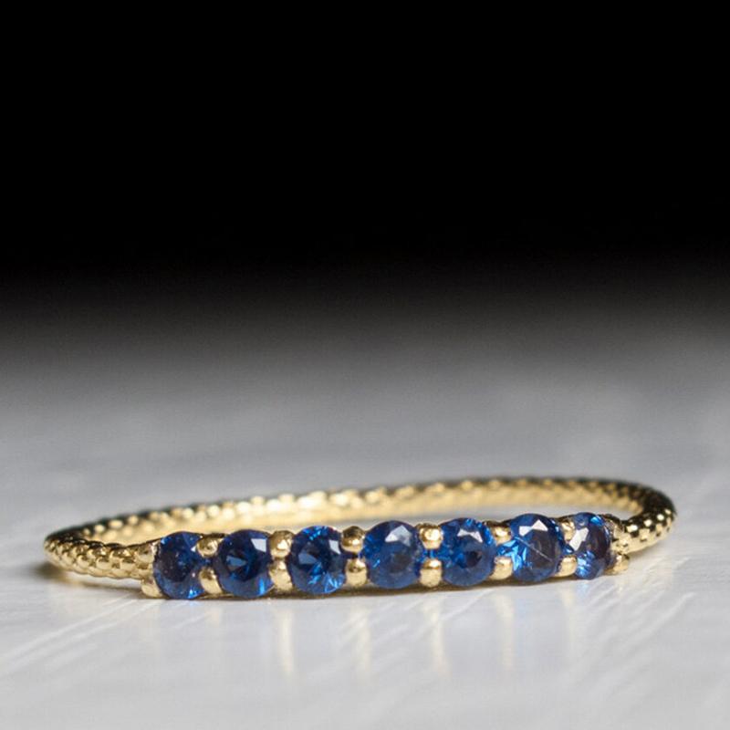 Huitan Thin Band Blue Cubic Zircon Women Rings Gold Color Chic Finger Accessories Daily Wear Fashion Versatile Jewelry Drop Ship