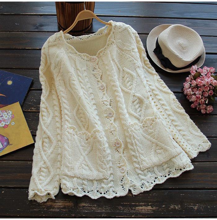 Japanese Mori Girl Style Hollow Lace Cardigan for Spring & Autumn