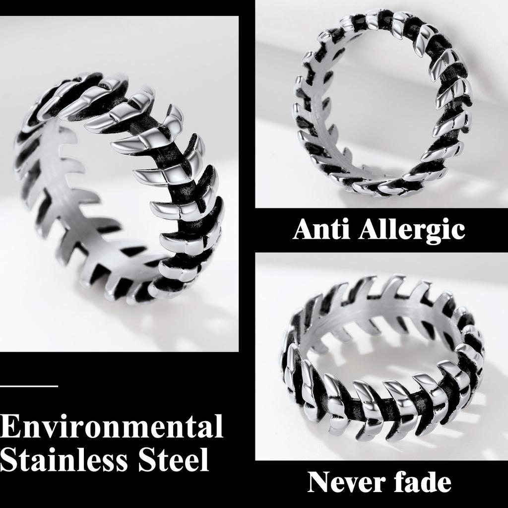 Stainless Steel 8.5mm Wide Snake Bone Rings for Man Woman Size 7-14 Black Vintage Retro Style Gothic Punk Unisex Jewelry Gift