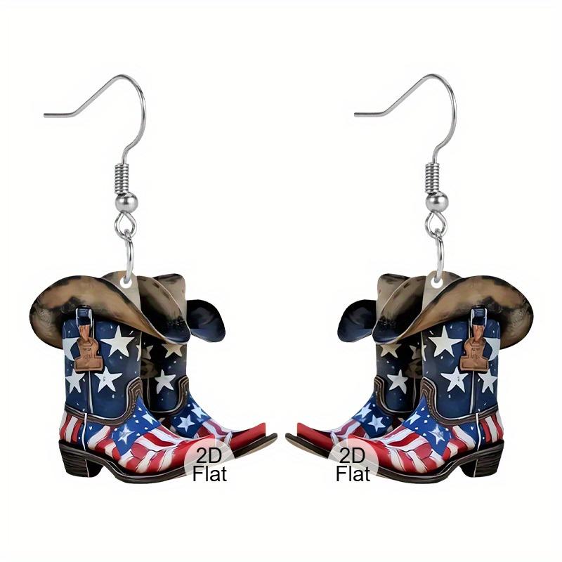 2D Flat Flag Pattern Acrylic Material American Flag Style on Boots Dangle Earrings Lightweight Colorful Earrings for Women Jewelry Gifts
