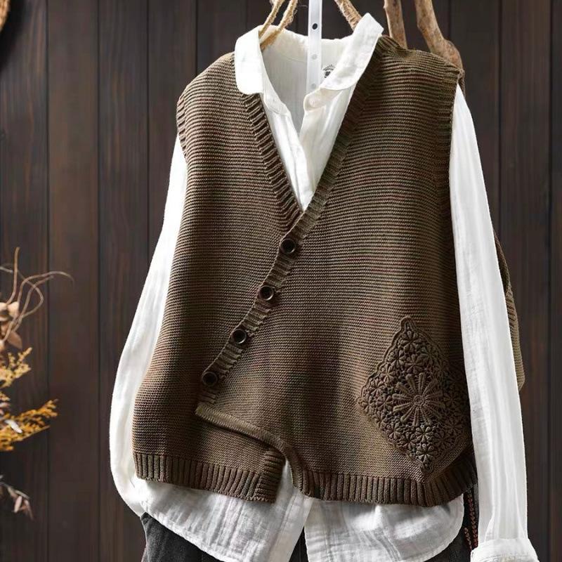 Winter V-Ausschnitt Weste Damen Locker Geschnitten Layering Strickjacke Herbst Warm Mode Übergroß Ärmellos