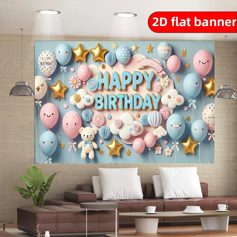2D flat 1pc birthday party background decoration banner joyful atmosphere background cloth multi size polyester wall decoration