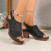 Fashion Retro Large Size Women's Sandals Thick Heel Roman Style Slip-On Shoes PU Leather Rubber Sole Comfortable Sandale Femme