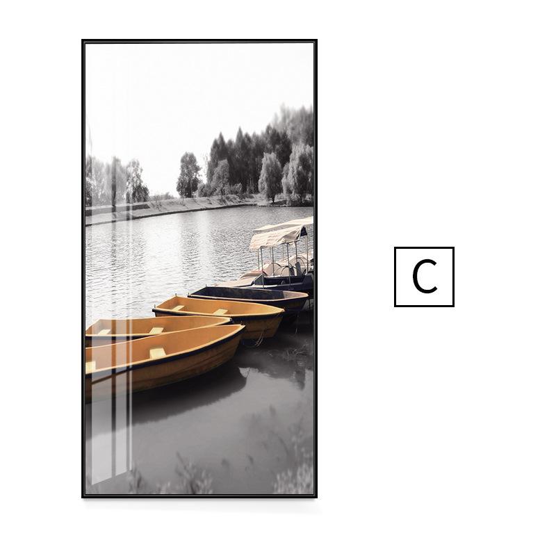 

Чорно-білий морський пейзаж у скандинавському стилі Картина на полотні Жовта парасолька Човен Плакат і друкована картина Вітальня Декор спальні 60x120cm No Frame