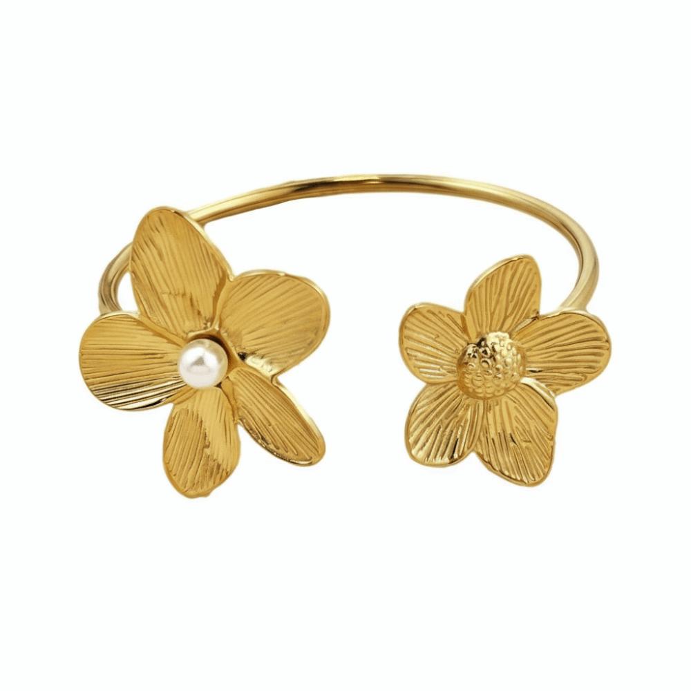 Fashion Flower Cuff Bracelet Gold Color Open Arm Bangle Elegant Vintage Elegant Bangles  Wedding