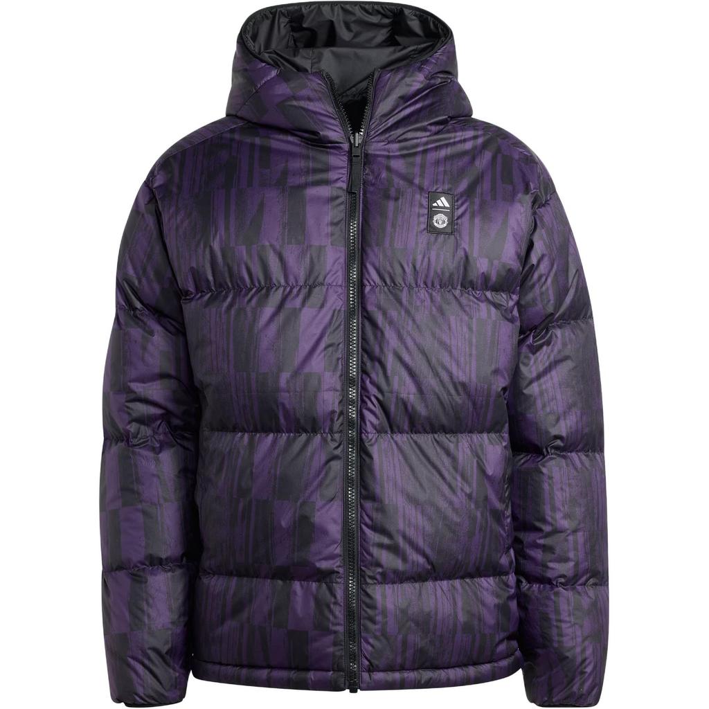 Adidas Jachetă de puf pentru bărbați Manchester United Casual Culture cu umplutură 600, reversibilă, cu glugă, mâneci lungi largi, îmbrăcăminte exterioară JN2890