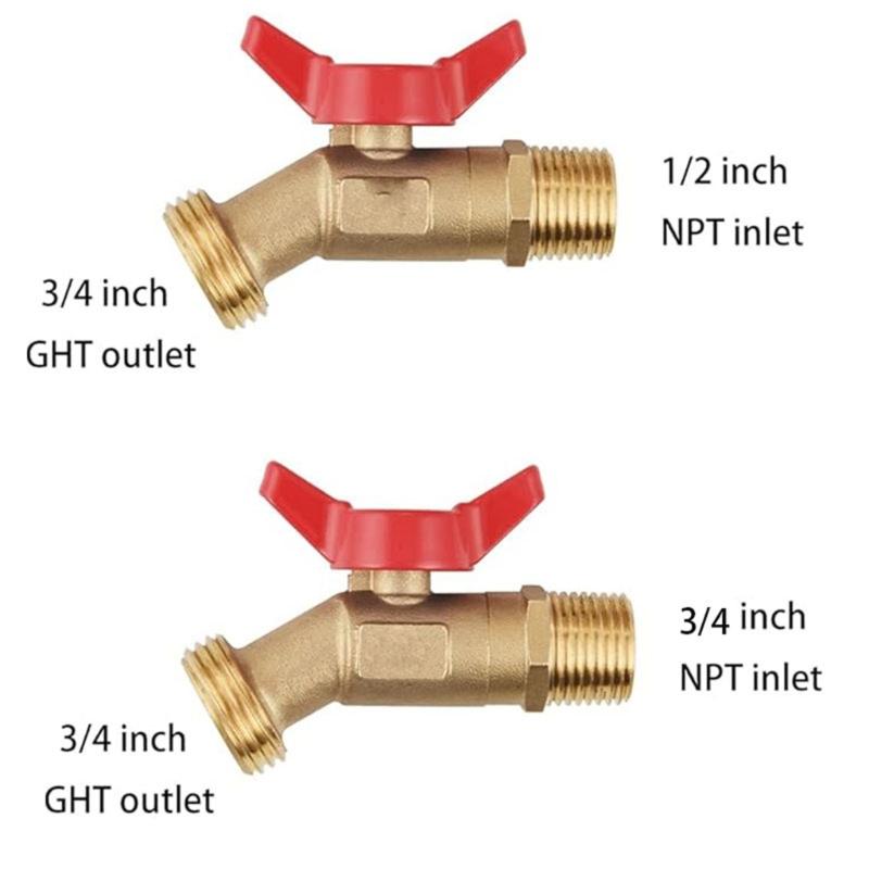 3/4inch GHT Outlet x NPT Inlet Brass Faucet Ball Valves High Flows Water Spigot Garden Hose Adapter Water Pipe Fitting