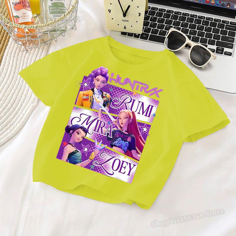 Dětské oblečení, KPop tričko Demon Hunters s kresleným potiskem, Harajuku trička pro děti, dárek pro filmové fanoušky 2025, bavlněná trička na léto