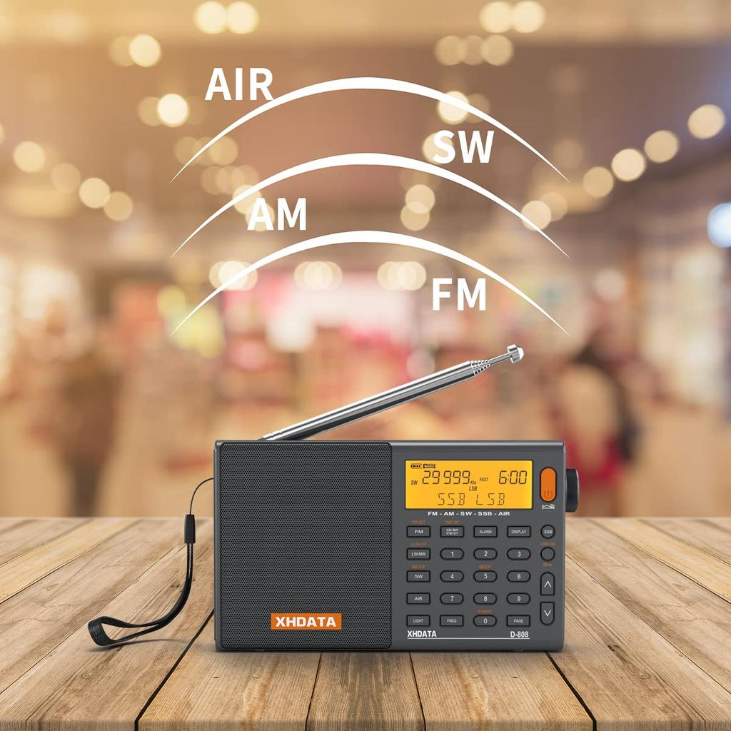 XHDATA D-808 Portable Radio, FM, AM, SW, LW, Wideband FM, Air Band, SSB, BCL, DSP, RDS, High Sensitivity, Compact, Rechargeable, Sleep Function,