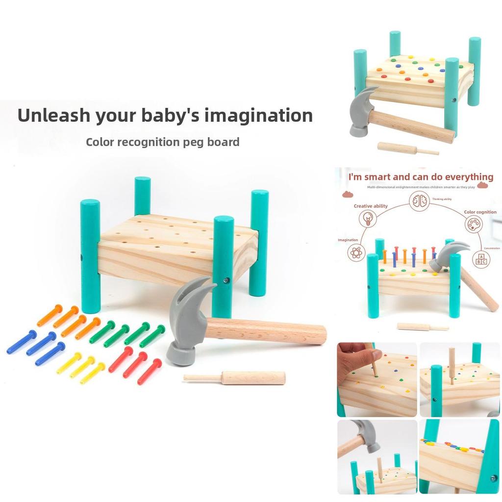 Wooden Hammering Bench For Toddlers With Colorful Design For Handeye Coordination Learning
