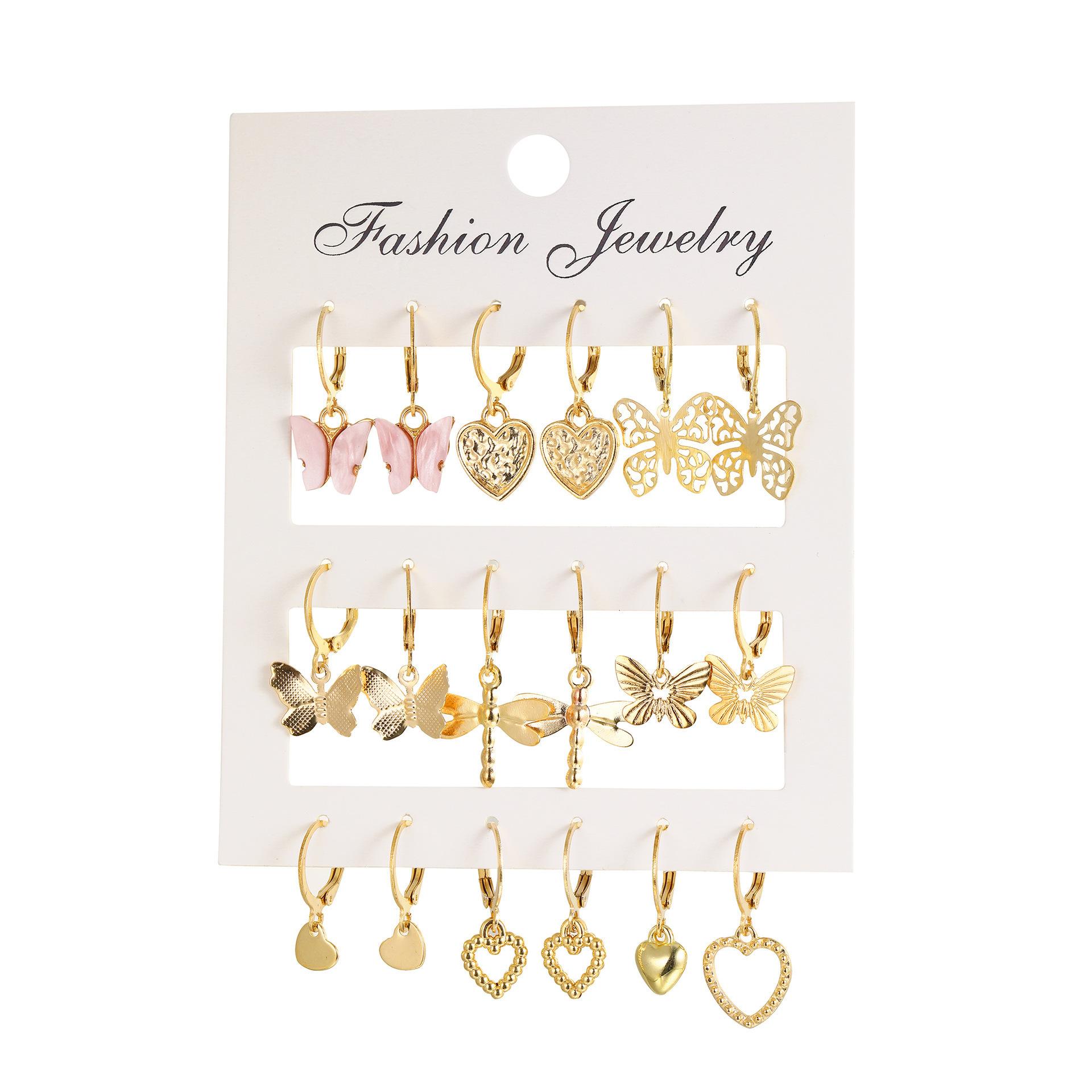 

9 Pcs Cute Butterfly Heart Drop Earrings Set Fashion Gold Silver Color Girls Geometric Metal Acrylic Earrings 2026 Jewelry Gifts