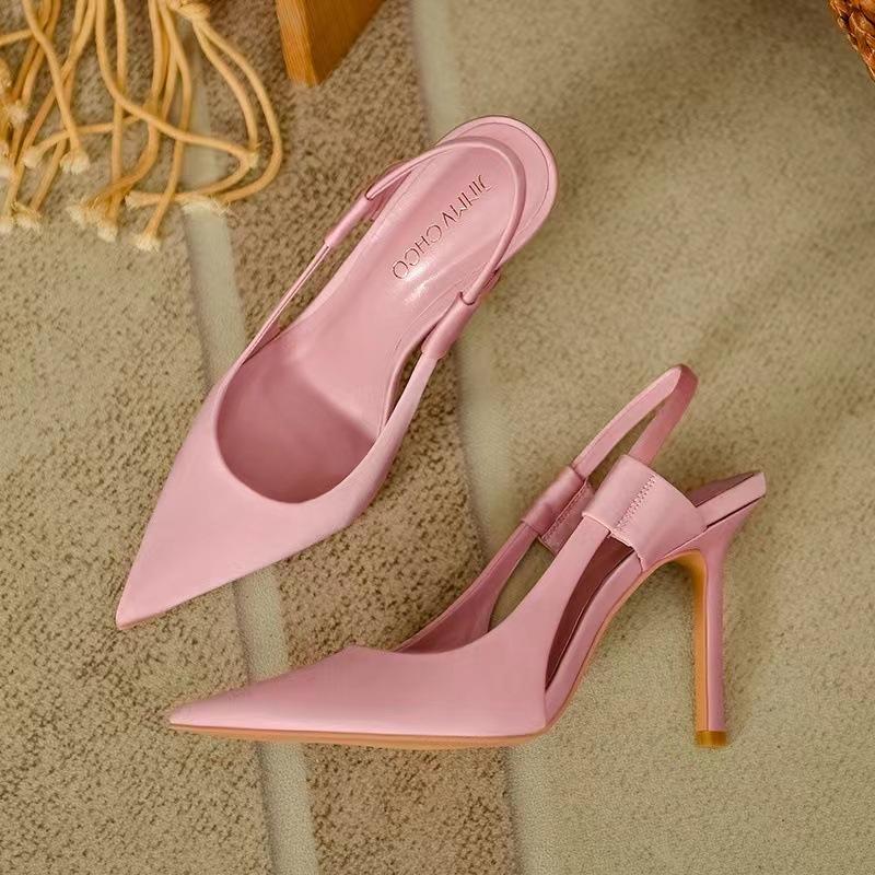 Fashion Elegant Slip On Slingback Pumps Sexy Pointed Toe Stiletto Sandals Luxury Silk High Heels Women Summer Designer Party Dress Shoes