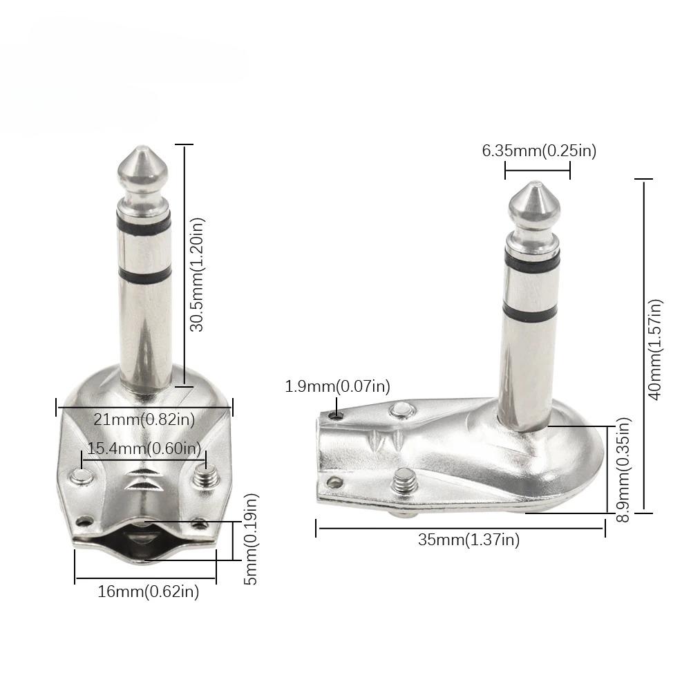 90 Degree Right Angle 6.35Mm Jack Plug Metal 23 Pole Mono Stereo Audio Connector For Guitar Phone Amplifier Cable Repair