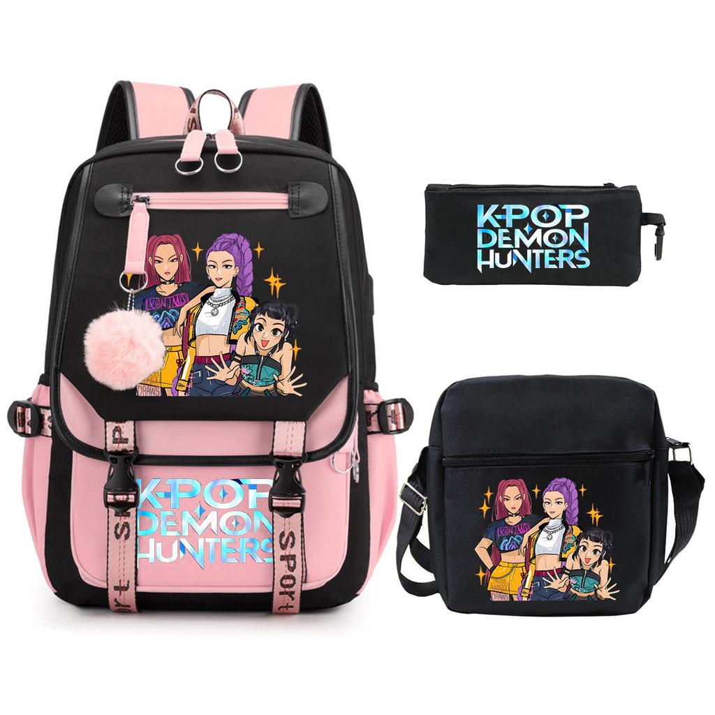 Demon Hunters Peripheral Printing Children's Fashion Backpack Cross-border Large Capacity Primary and Secondary School Student Leisure School Bag Set