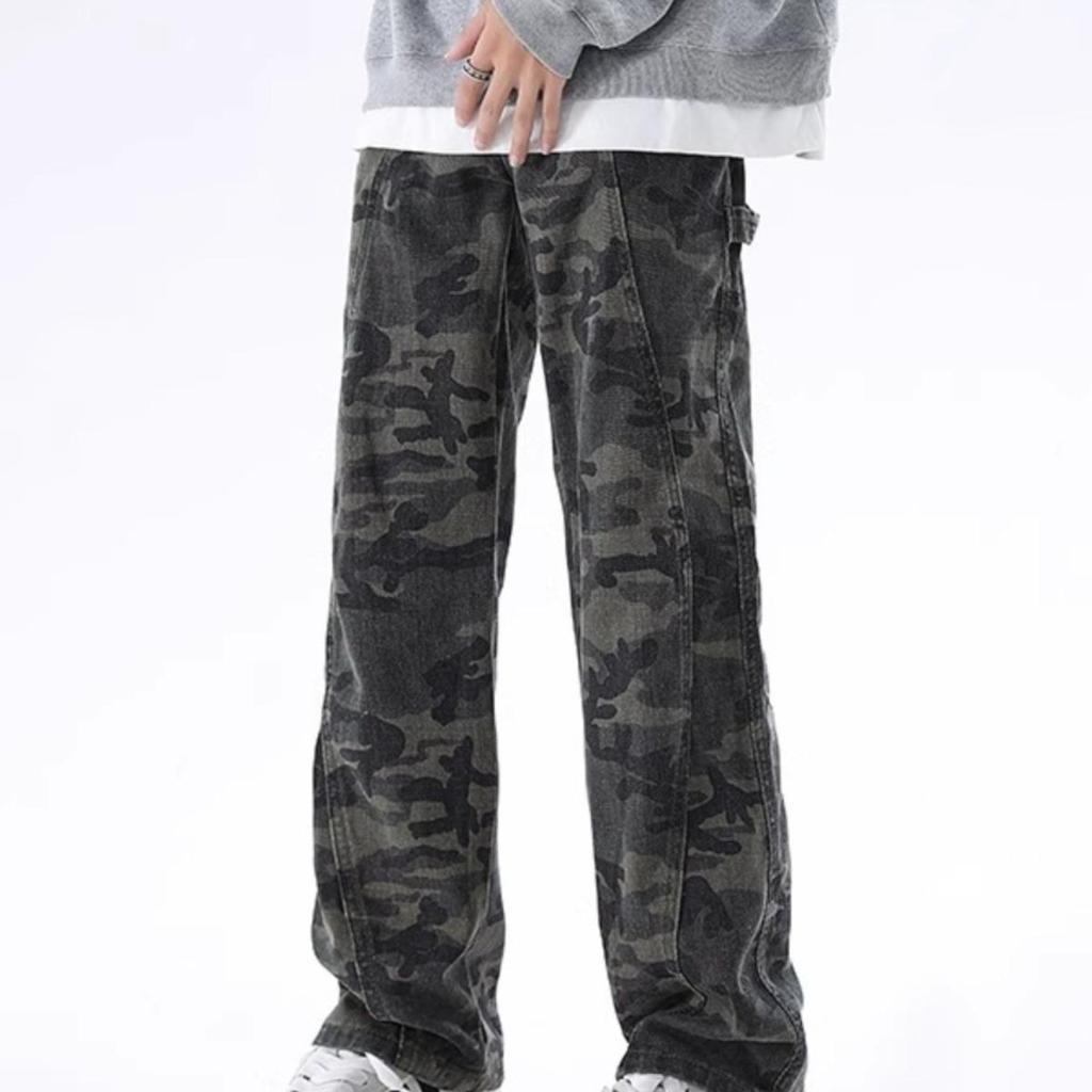 Jeans Camouflage Streetwear Homme Poids Lourd - Pantalon Décontracté Coupe Droite Ample pour Printemps/Automne