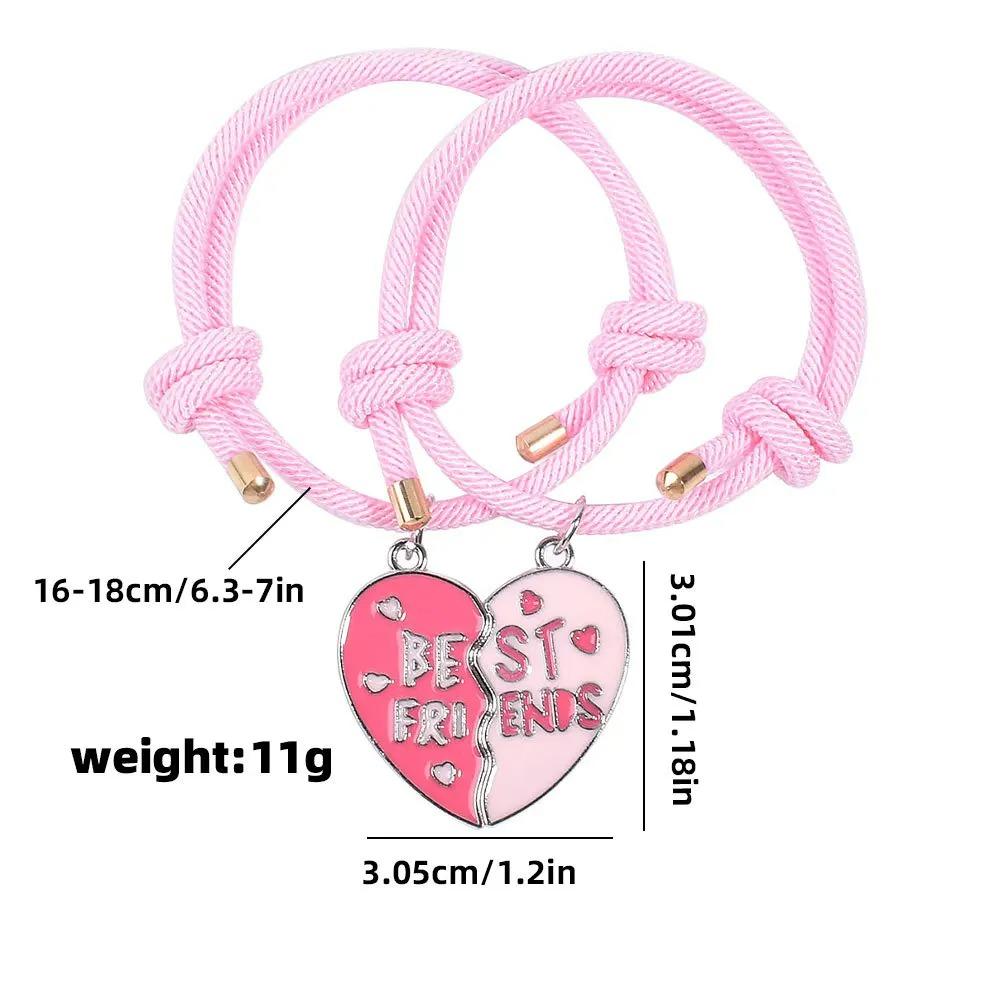 2Pcs Heart-shaped Stitching Bracelet Magnet Pendant BFF Friendship Handmade Weaved Jewelry Birthday Gifts for Kids Women 2026