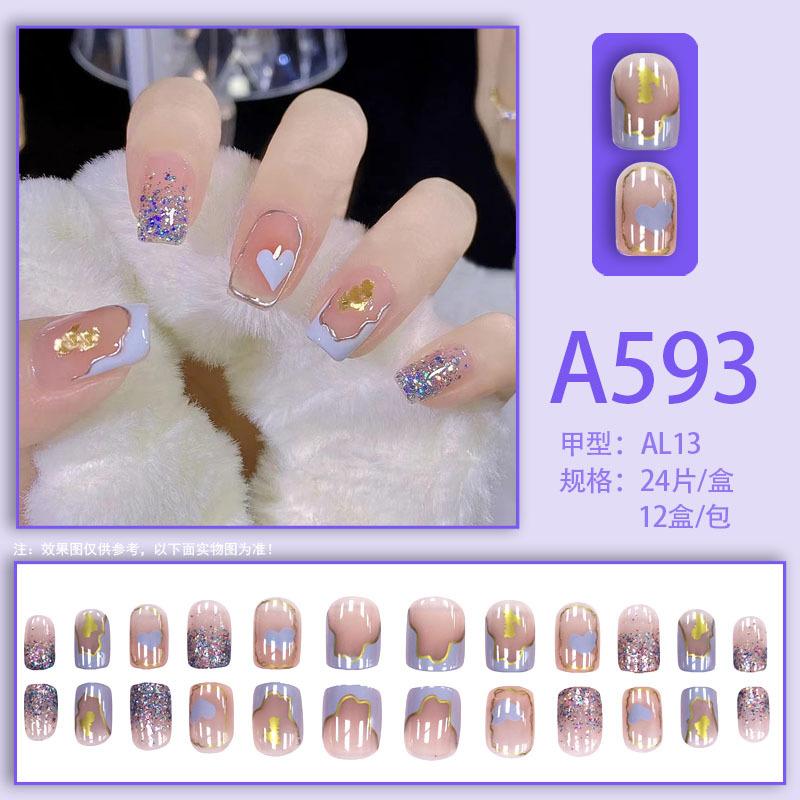 Winter fresh and simple pure lust style bride dance wear nails rainbow love rose fake nails