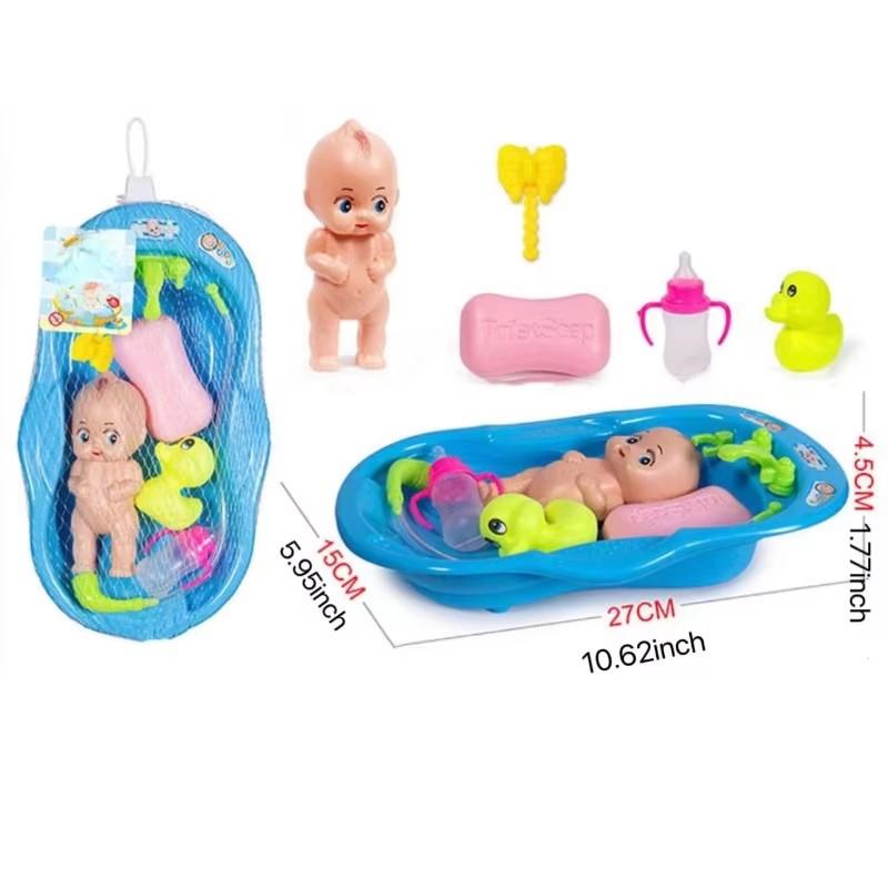Kid Realistic Reborn Doll Bath Toys Newborn Doll Bath Set with Bathtub Shower Accessories Soap Duck Bottle Pretend Play Game