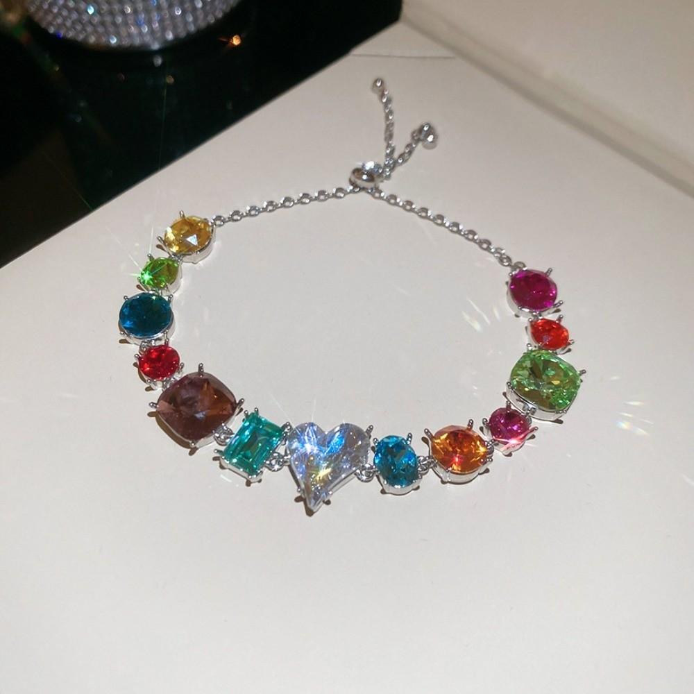 Love Heart Colorful Rhinestone Bangle Square Round Women's Hand Bracelet  Women Girl