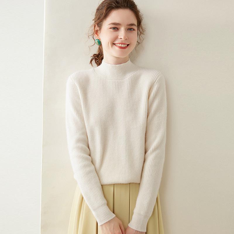 

Женский кашемировый свитер с круглым вырезом - Однотонный, Теплая двухниточная вязка, Простой модный дизайн Double Extra Large