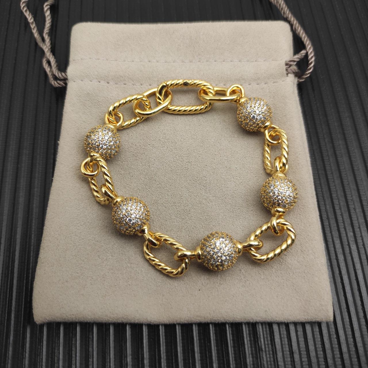 DY High-Quality Silver-Plated Round Brilliant Diamond Fashion Bracelet, Gold-Plated Diamond Bracelet, Jewelry Wholesale 21cm золотой