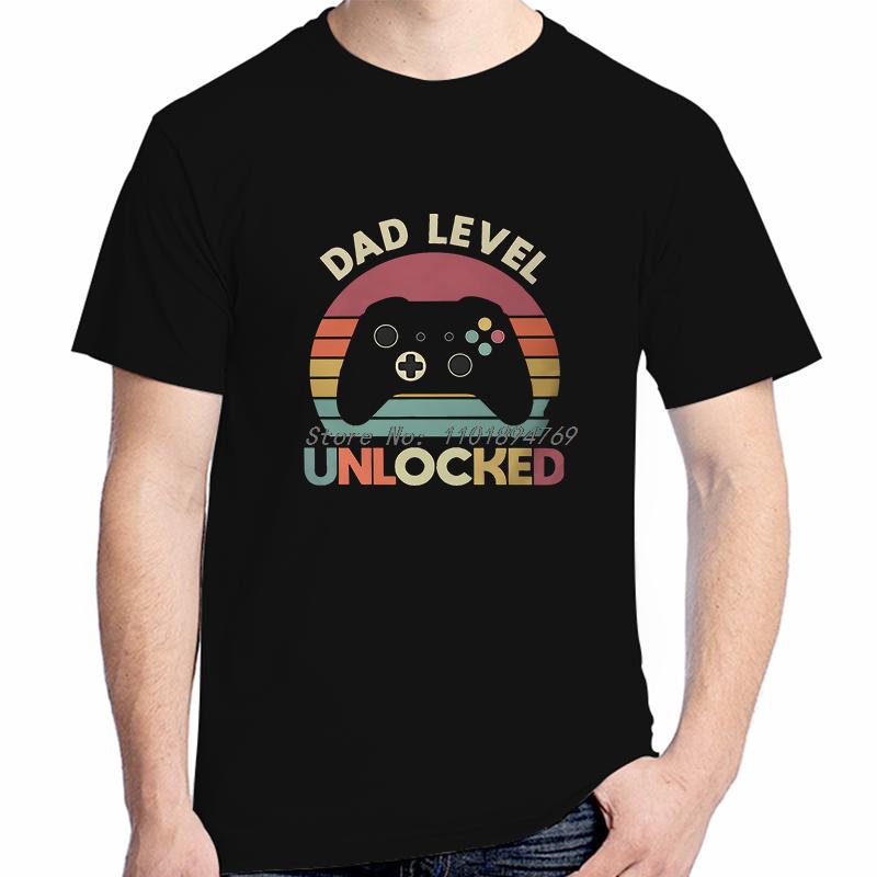 Fathers Day Daddy Grandpa Unisex Tshirt Dad Level Unlocked Retro New Dads Fashion Cotton Tshirt Streetwear Hipster Tees Tops