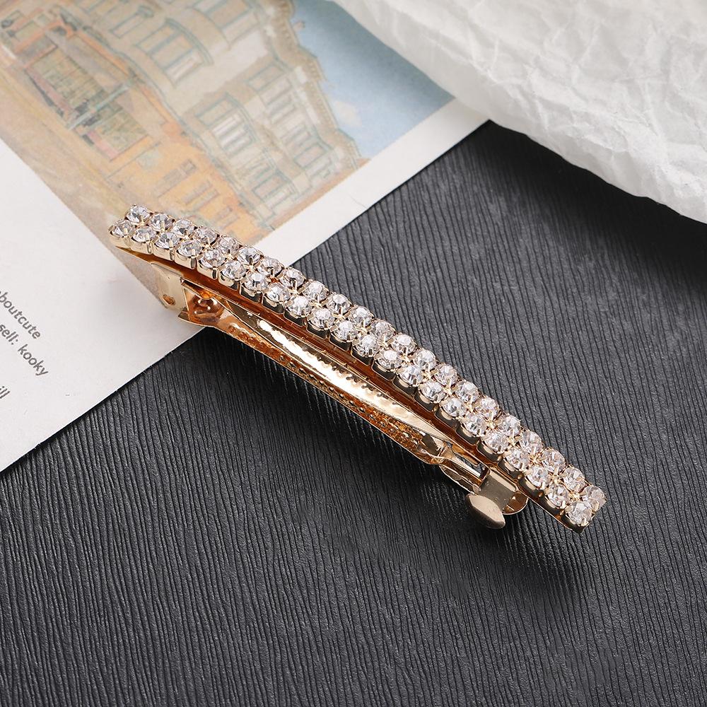 Korean Rhinestone Hair Accessories: Fashionable Double Row Spring Clip Duckbill Hairpin