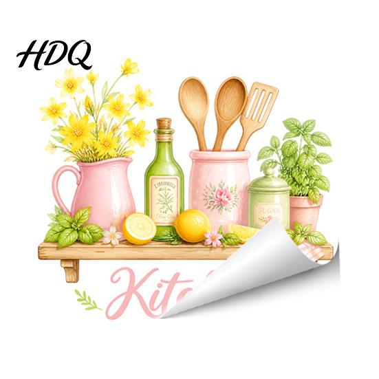 Carta da Parati Oil Proof Acquerello Adesivi da Cucina Pianta Verde Limone Teiera Decalcomanie Autoadesive Decorazione Stile Nordico Impermeabile Adesivi per Fornelli