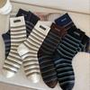 Female Autumn and Winter New Casual Simple Retro Striped Cloth Label in The Tube Pile Pile Cotton Socks
