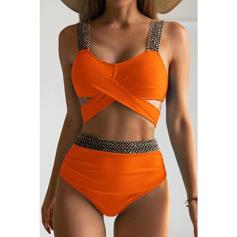 New split solid color swimsuit women's bikini triangle sexy slim high waist swimsuit