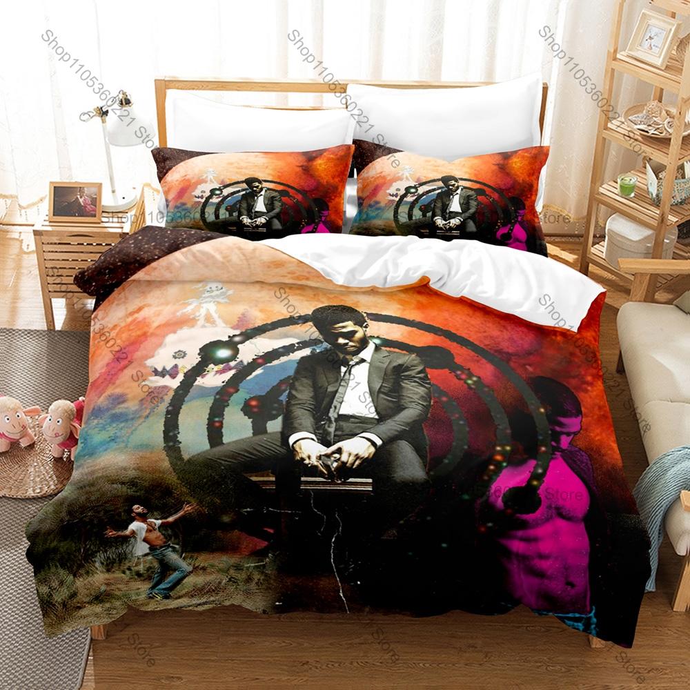 Hip Hop Artist Kid Cudi Man On The Moon Astronaut Cosmic Album Collage Bedding Set 1 Duvet Cover + 2 Pillowcases HD Print Rap
