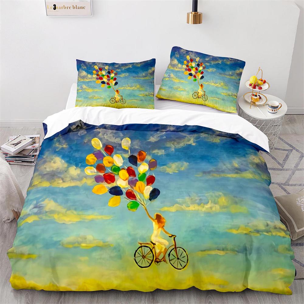 Oil Painting Duvet Cover Set Colorful Paint Of Flowers Cloud For Kids Boys Teen Decorative Polyester Bedding Set With Pillowcase