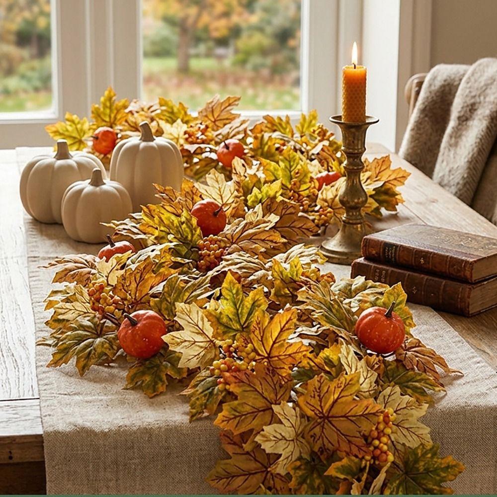 Autumn Artificial Mapple Leaves Garland Big Size Leaves Hanging Decorative Vine Home Decoration