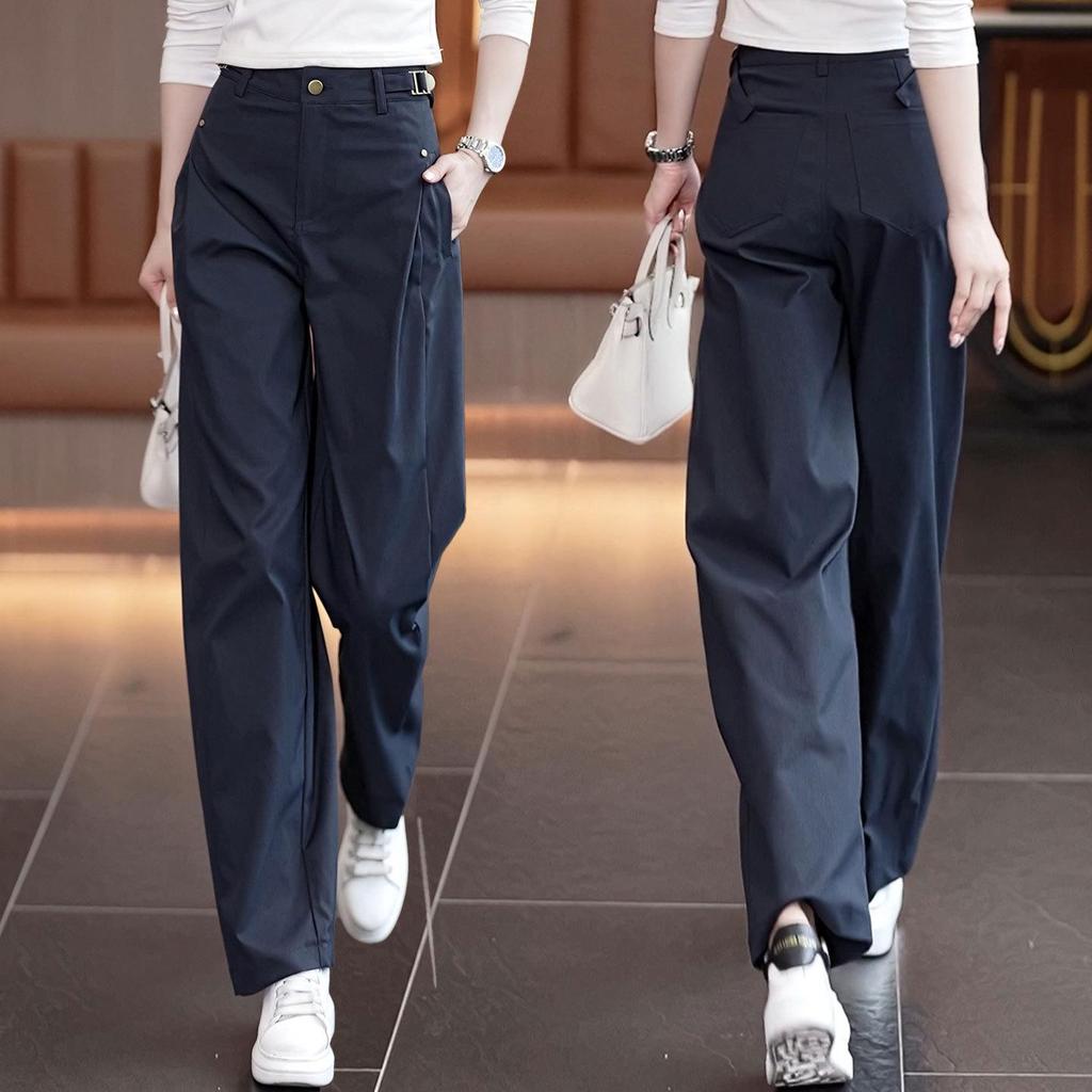 Military Green High-Waist Scythe Cargo Pants for Women - Versatile, Fashionable, Loose Wide-Leg, Slimming Casual Wear for Spring/Autumn 2025.