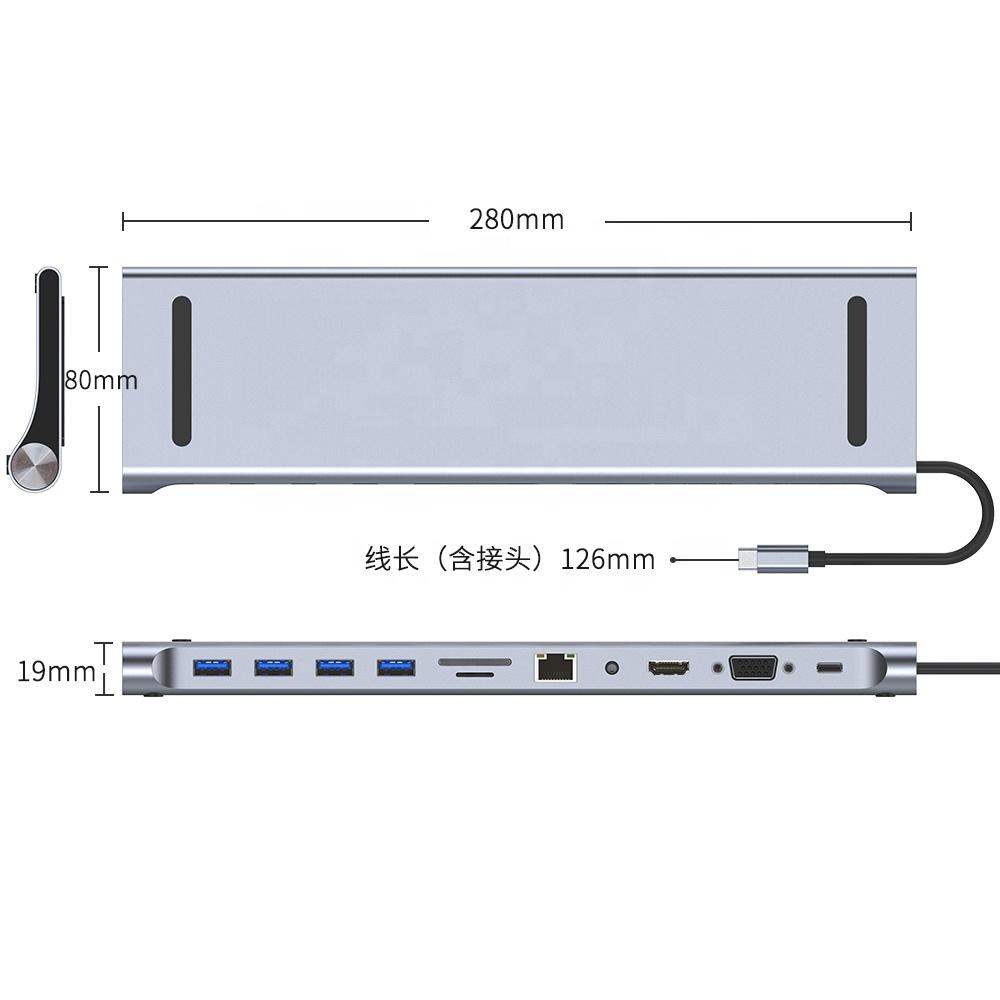 Multi Function 11 In 1 Hub Type-C Adapter Docking Station With HD Compatible for Laptop Computer and Mobile Phone