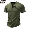 Heren T-shirt met korte mouwen en Henley-kraag, 7 knopen, ronde hals, slim fit, gemêleerd katoen, casual basic top