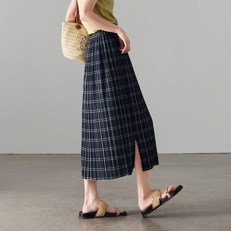 SOFSIL 2026 Summer Pleated Plaid Midi Skirt