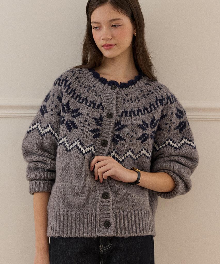 OURHOPE Flurry Alpaca Wool Nordic Cardigan - Melange Grey