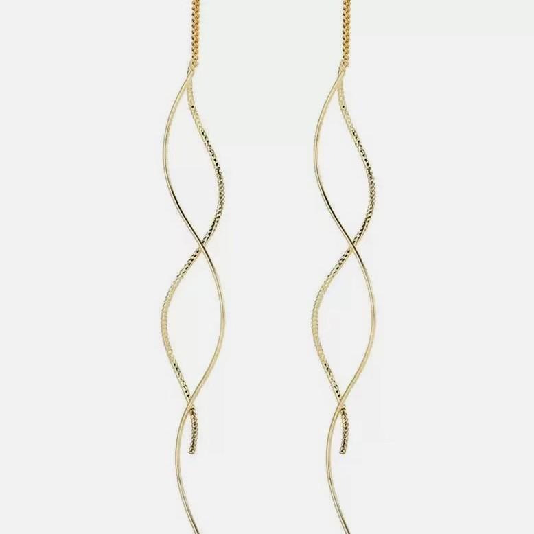Silver Wave Thread Earrings: Elegant, Versatile French Fashion for High-End, Modern Women
