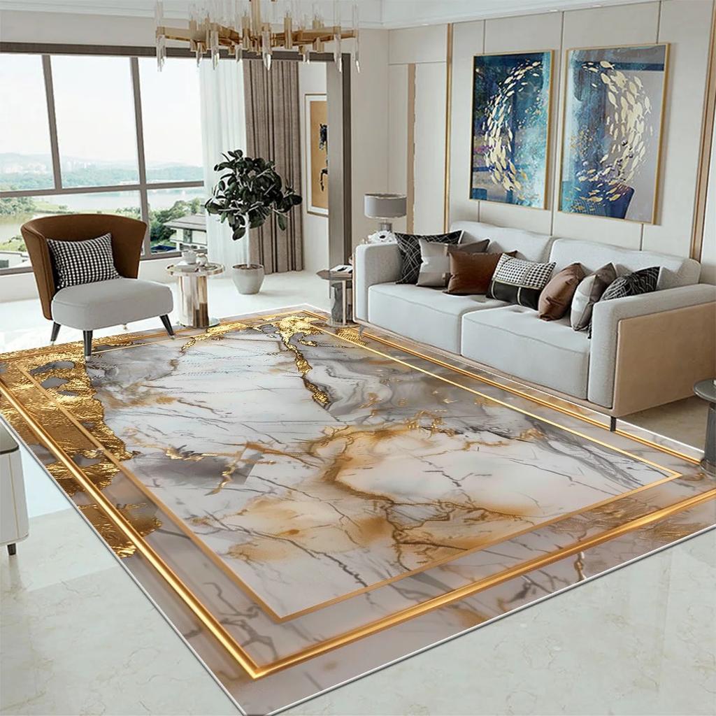 Luxury Marble Large Rugs for Living Room Decor Sofa Black Gold Carpet Decoration Home Coffee Tables Mat Non-slip Bedroom Carpets