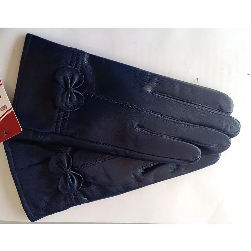 Ženy Zimní zateplené rukavice z pravé kůže Dámské Rukavice z pravé ovčí kůže Dívčí Móda pro řízení Dámské Luxusní Rukavice s vlněnou podšívkou