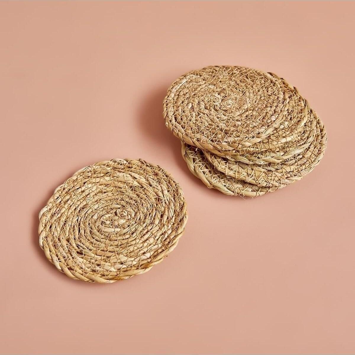 

6 Piece Coaster Natural Wicker Home Decor 10 Cm Standart білий