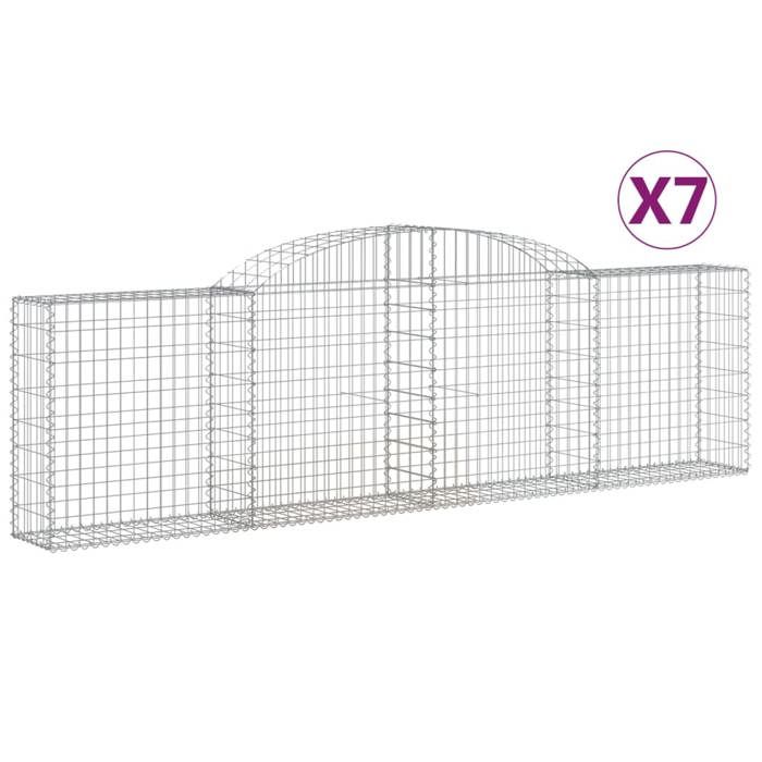 VidaXL Paniers à gabions arqués 7 pcs 300x30x80/100 cm fer galvanisé, gabion, cage de gabion, panier de mur de gabion, mur 3146508