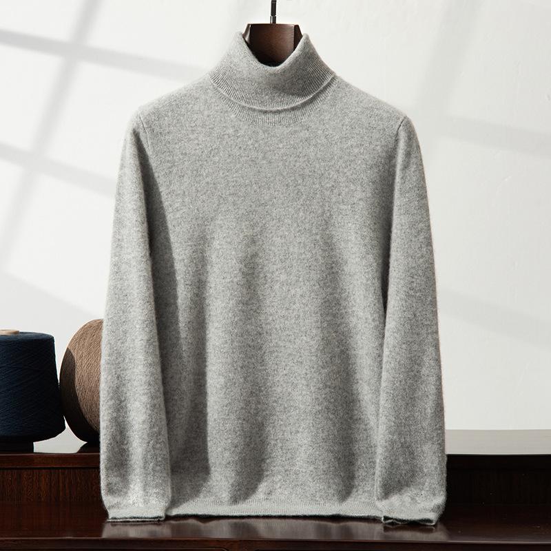 Men's Cashmere High Neck Pullover Sweater – Versatile, Solid Color, Long Sleeve, for Autumn/Winter.
